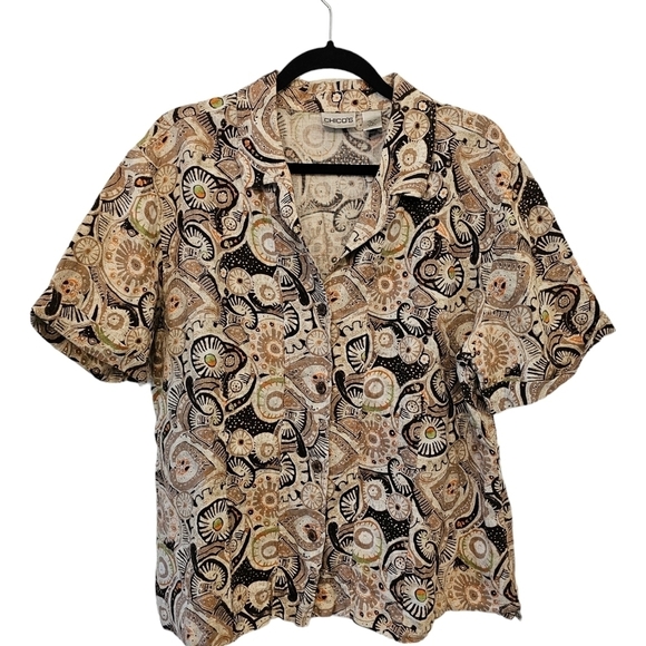 Chico's Size 3 100% Linen Paisley Tan Ocean Blazer - Picture 1 of 10